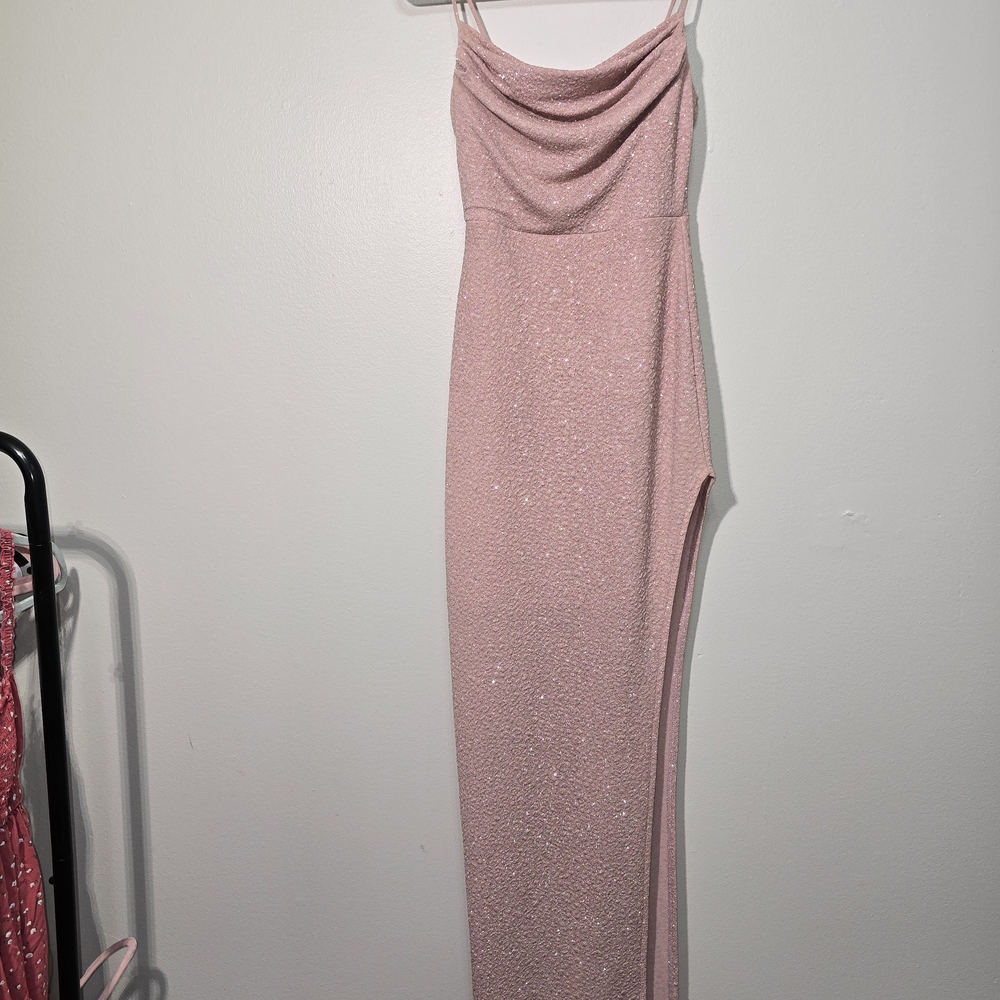 Windsor Dusty Rose Shimmer Maxi Skirt with High Slit - Picture 3 of 9